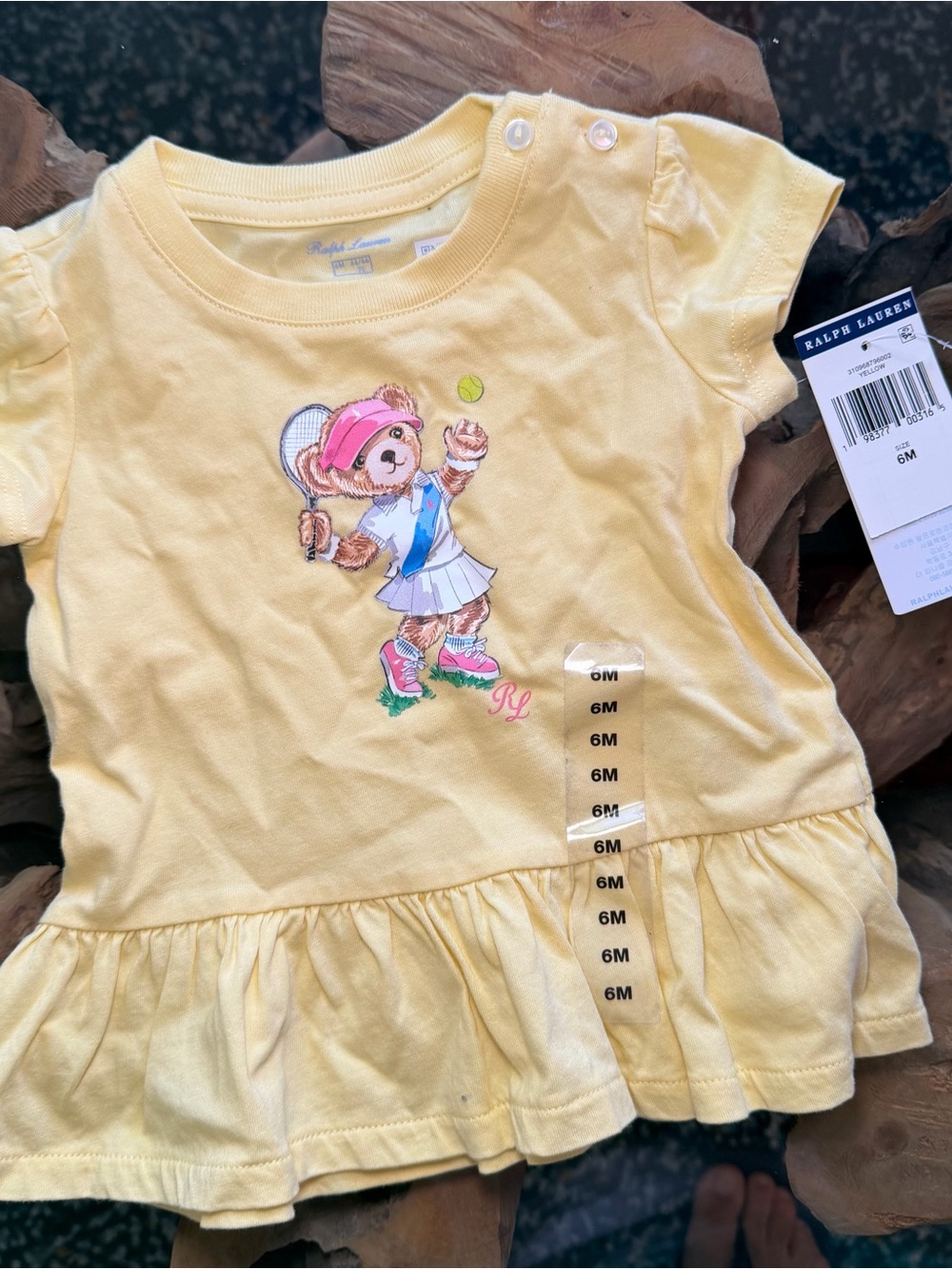 Ralph Lauren Yellow Tennis Bear Peplum Tee